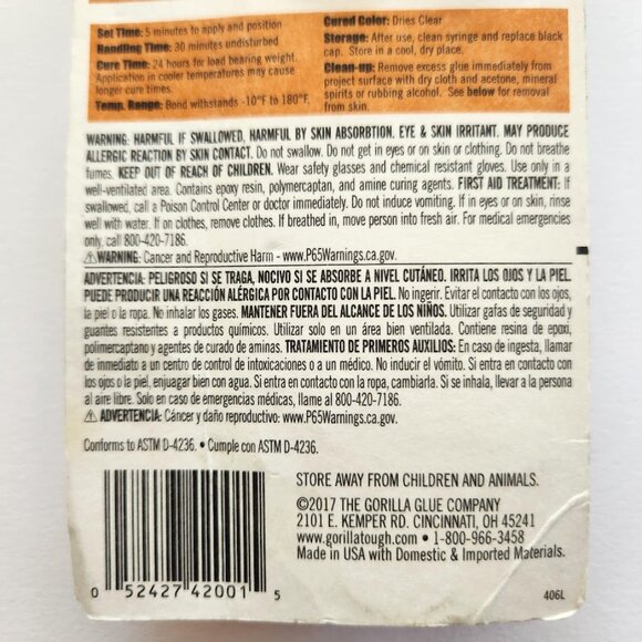 Gorilla Glue Clear Epoxy 5 minutes .85 fl oz Clear Water Resistant Gap-filling B - Picture 9 of 14